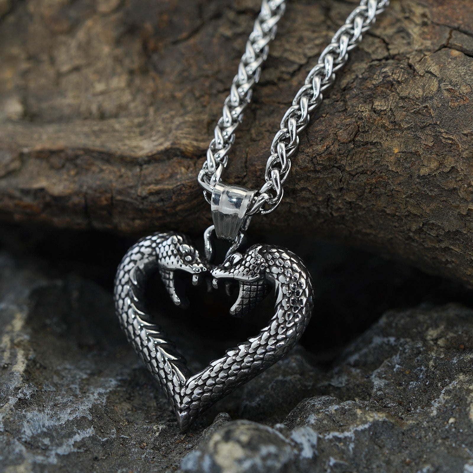 Cobra Snake Heart Pendant Necklace