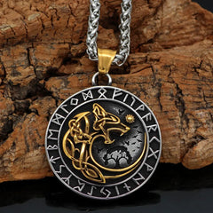 Viking Fenrir Wolf Pendant Necklace with Helm of Awe Symbol GOODBUYVIKING